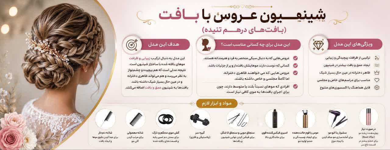 شینیون عروس با بافت (بافت‌های درهم تنیده)